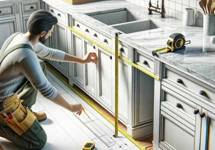 Measuring and Preparing the Space: The precision in measuring and marking the areas for the countertop installation.