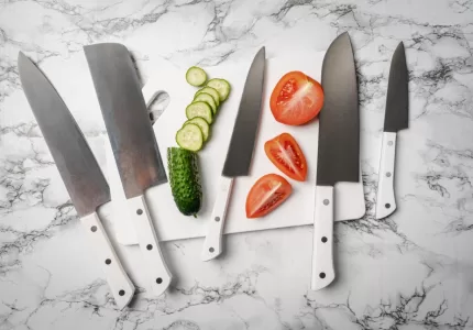 set of kitchen knives on the countertop