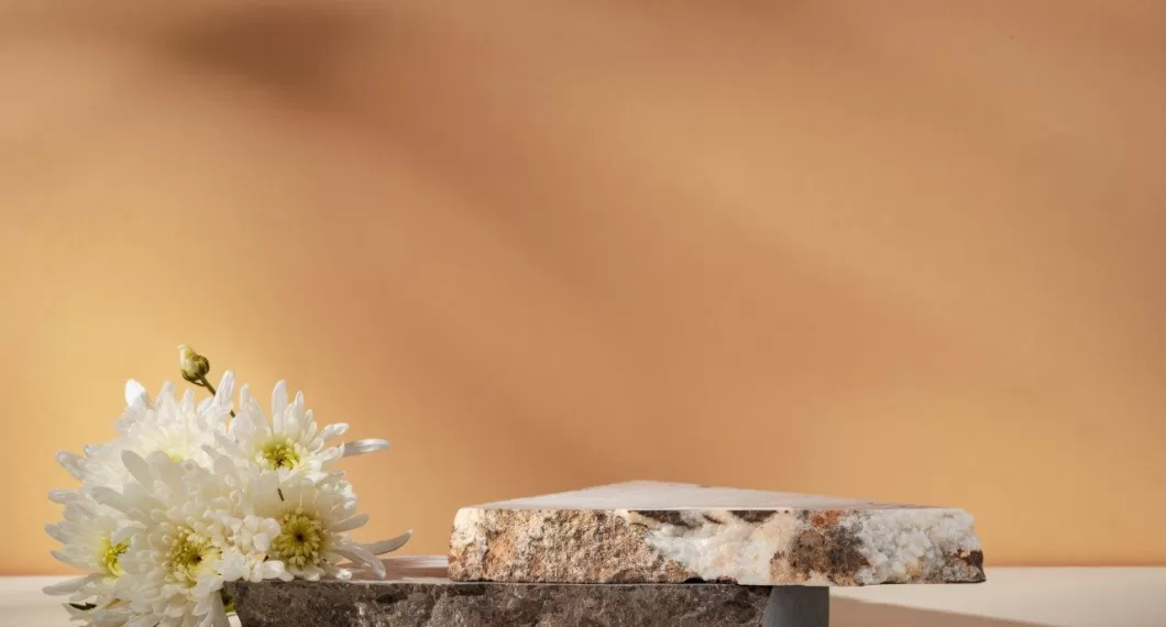 Stone display mockup for advertising against beige background